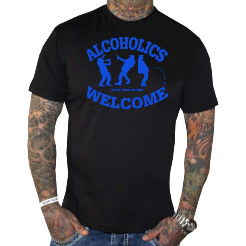 T-Shirt Alcoholics Welcome Blaue Schrift