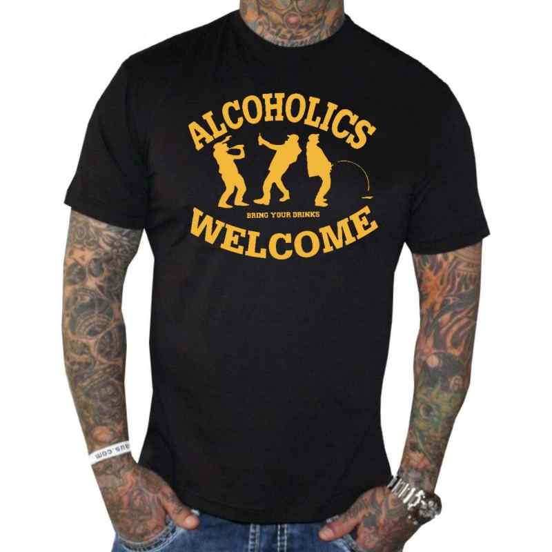 T-Shirt Alcoholics Welcome Gelbe Schrift